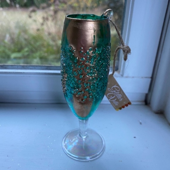 Anthropologie Champagne  Teal Glass Flute Ornament - Picture 3 of 3